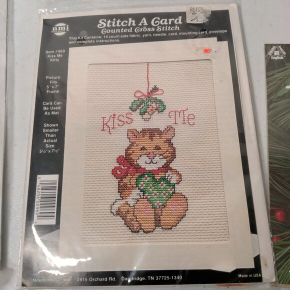 Christmas Cross Stitch Kit Lot of 6 Mixed Projects Ornaments Card Display Stand - Picture 10 of 14